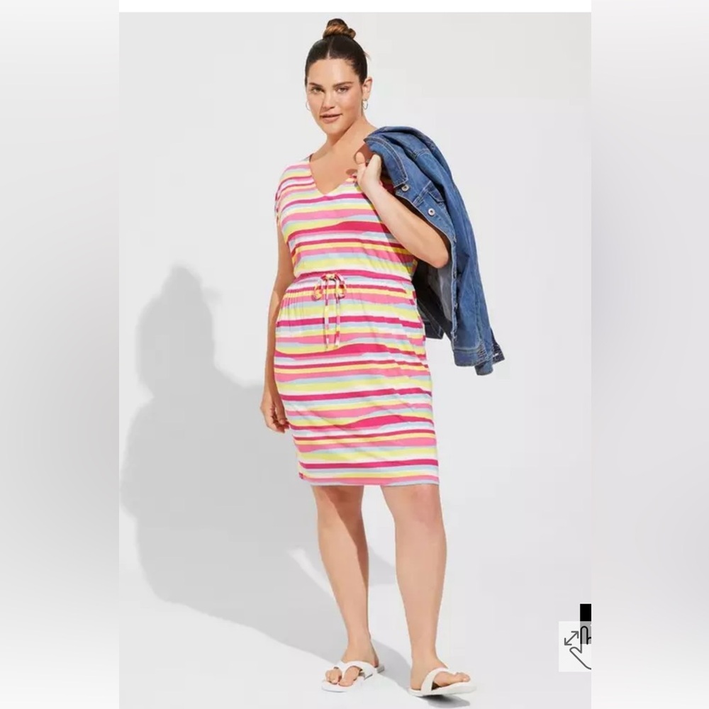Torrid Mini Super Soft Dolman Dress 2X Bright Multi Color Tie Waist Size 18-20